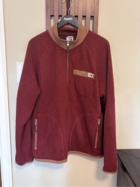 The North Face Men's Burgundy and Tan Fleece Jacket